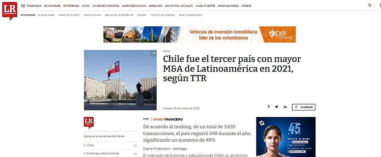 Chile fue el tercer pas con mayor M&A de Latinoamrica en 2021, segn TTR